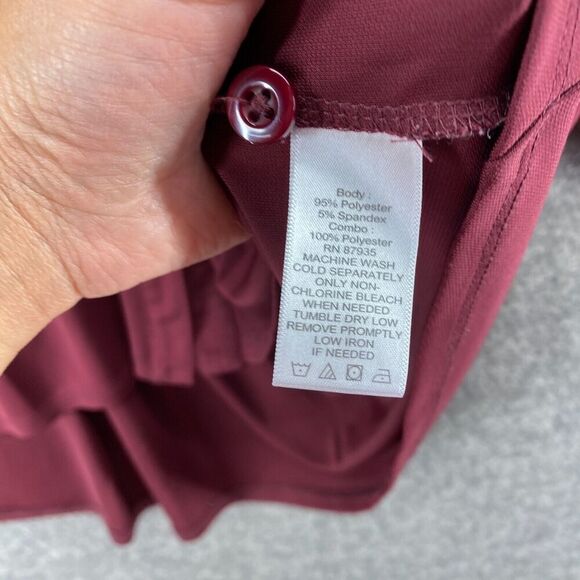 Susan Graver Shirt Women L Large Red Button Up Long Sleeve Collared Blouse - Picture 5 of 9